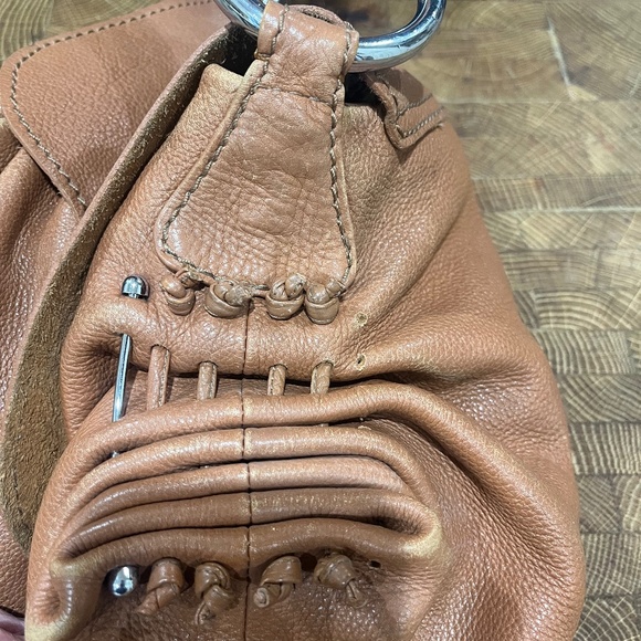 Chi Carlos Falchi Large Brown Pebbled Leather Hobo Shoulder Handbag Purse Boho - Picture 6 of 8